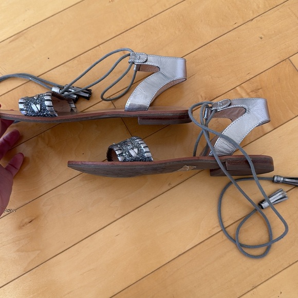 Jack Rogers Tate Raffia Silver Gray Wrap Tie-Up Sandals 7.5 - Picture 5 of 6